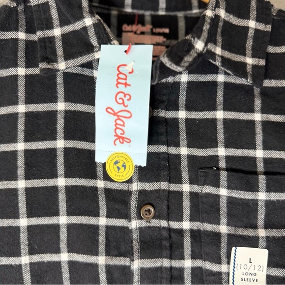 New Cat & Jack Kids Boys L (10/12) Black and White Checkered Shirt - Picture 4 of 8
